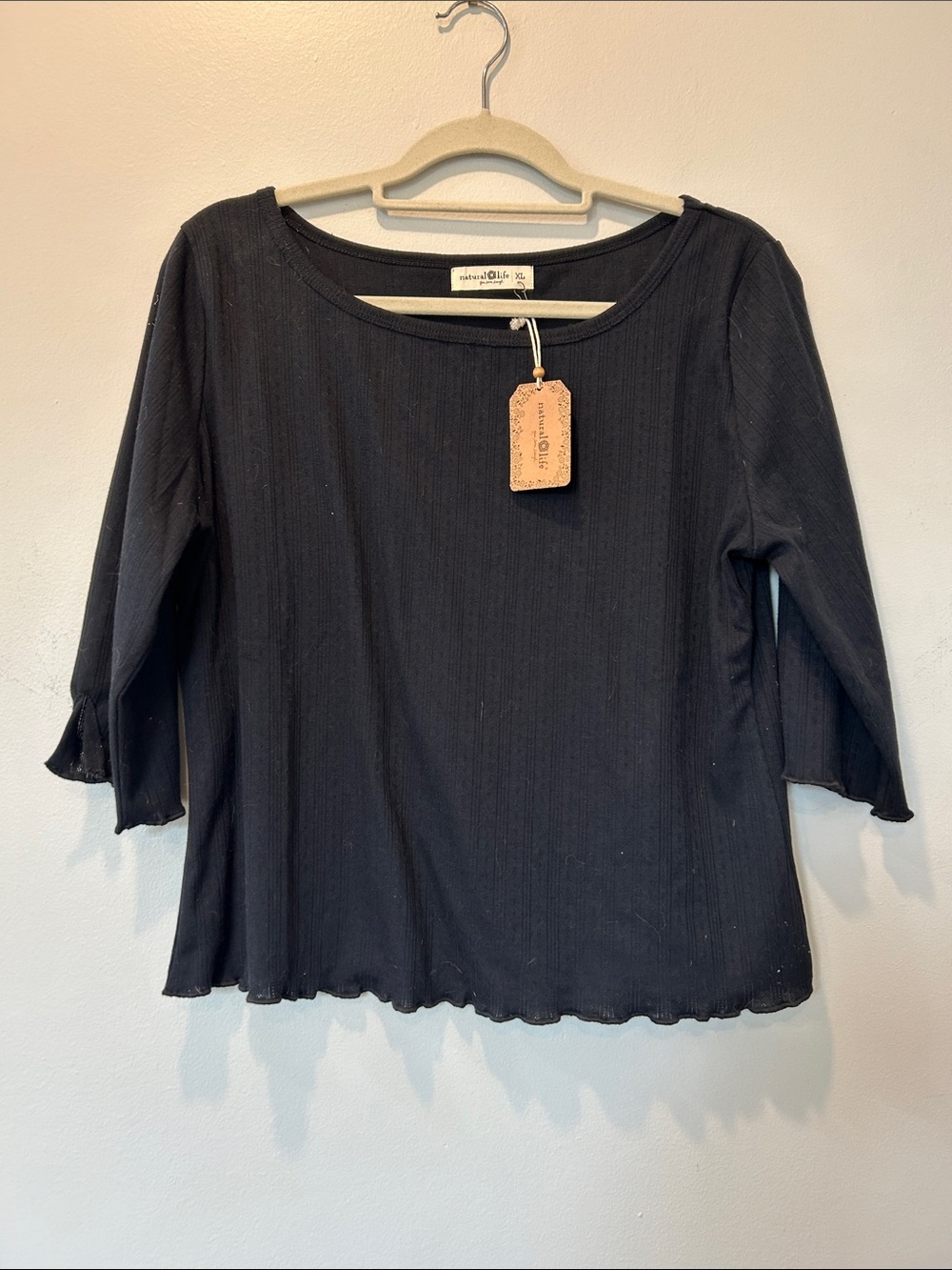 NATURAL LIFE Black Ribbed Scoop Neck Long Sleeve Top